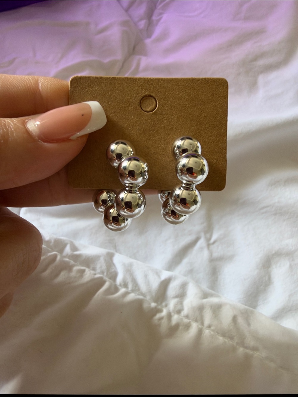 Silver Beaded Hoop Earrings - Women Jewelry